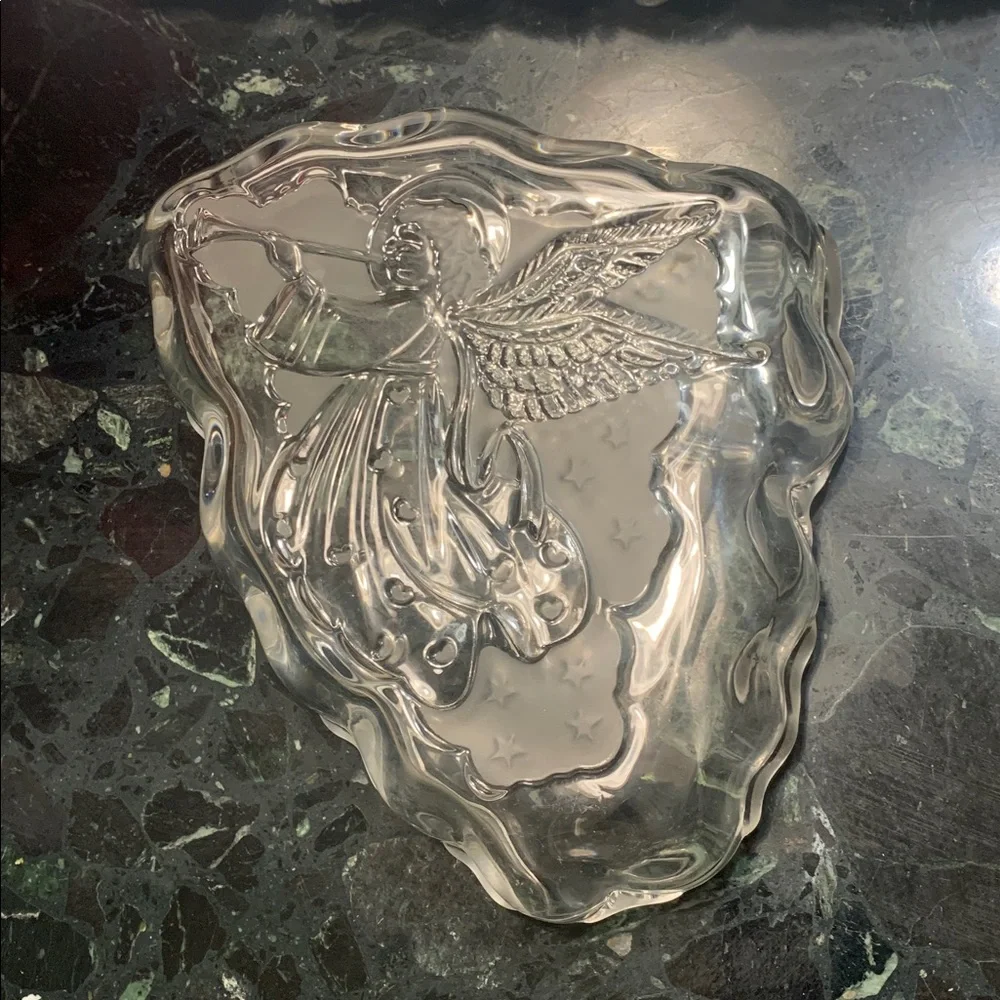 🌹VINTAGE BEAUTIFUL Clear Crystal Glass ANGEL Trinket BOWL Dish •